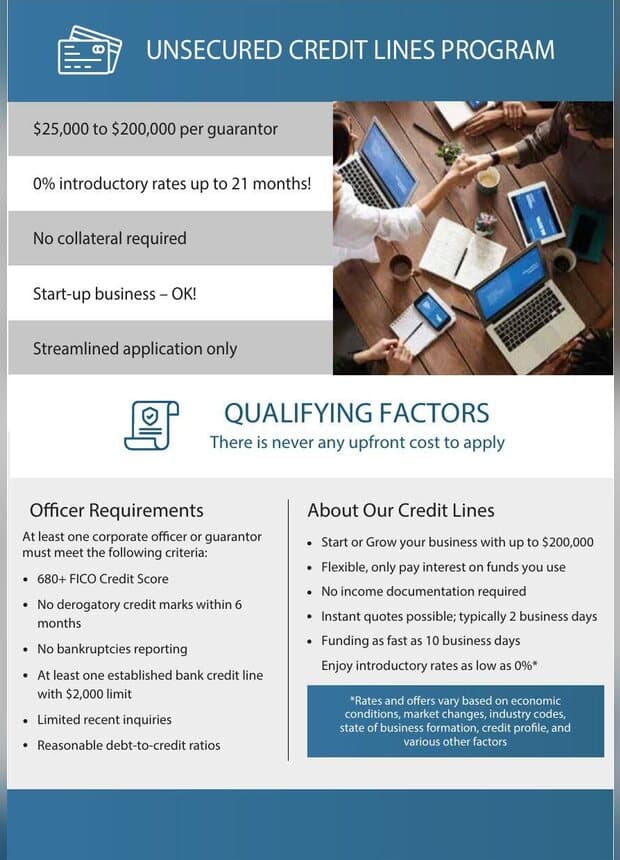 Cover of the Start-Up Unsecured Credit Lines brochure